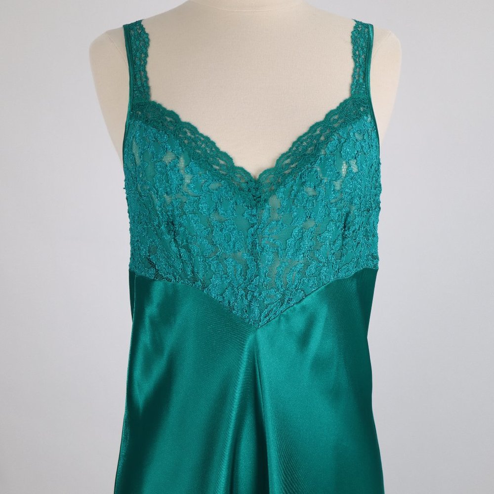 Vintage Morgan Taylor Emerald Green Long Lace Nightgown Negligee Dress Chemise M